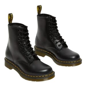 Dr. Martens Black Leather 8-Eye Combat Boots with Yellow Stitching